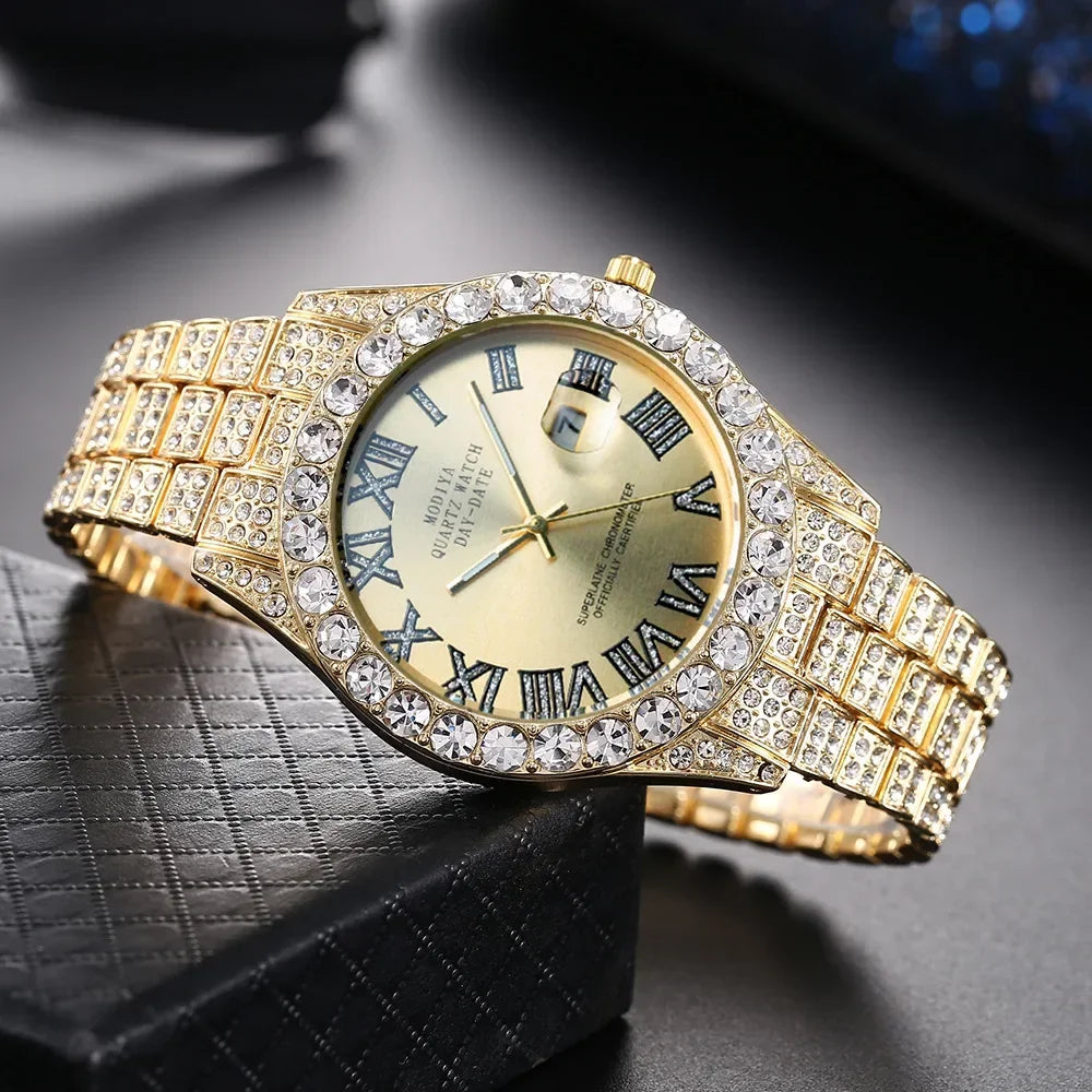 Men's Rhinestone Quartz Watch With Calendar Display