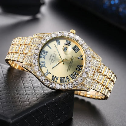 Men's Rhinestone Quartz Watch With Calendar Display