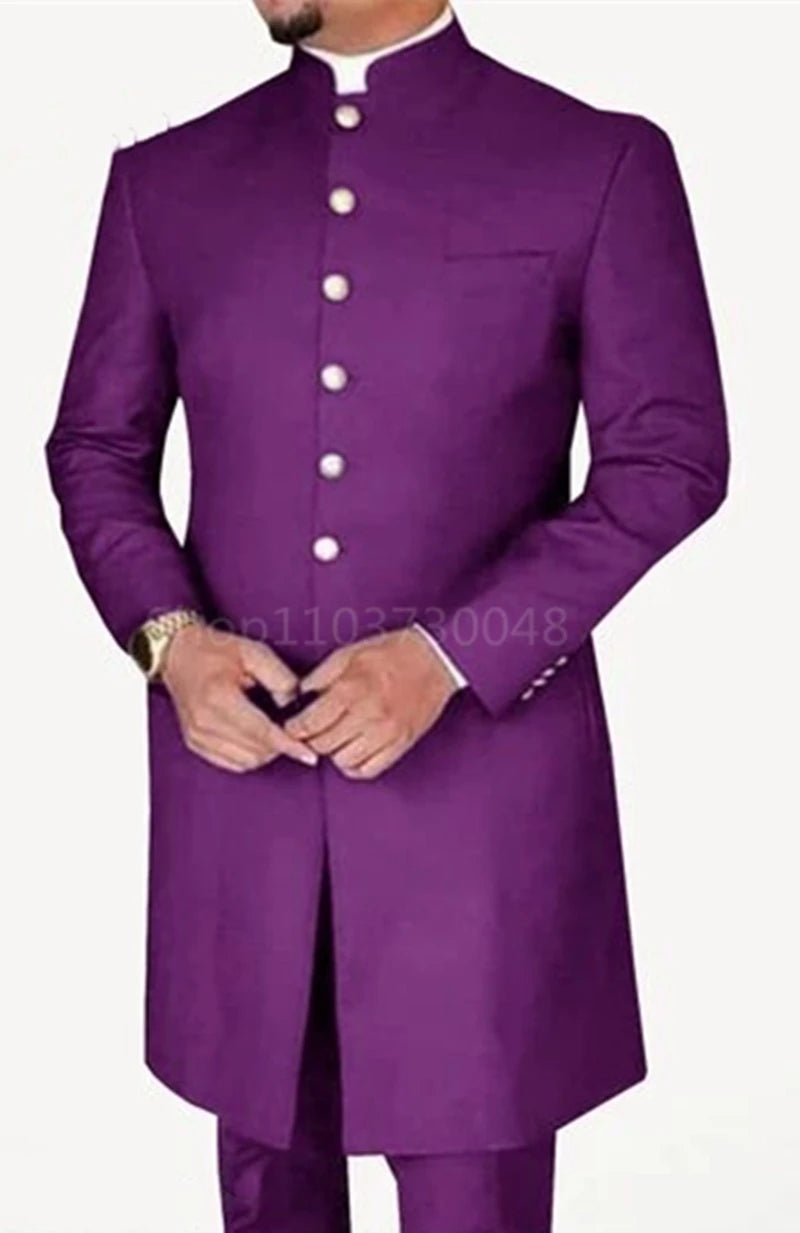 Purple traditional outfit with White buttons on a White background