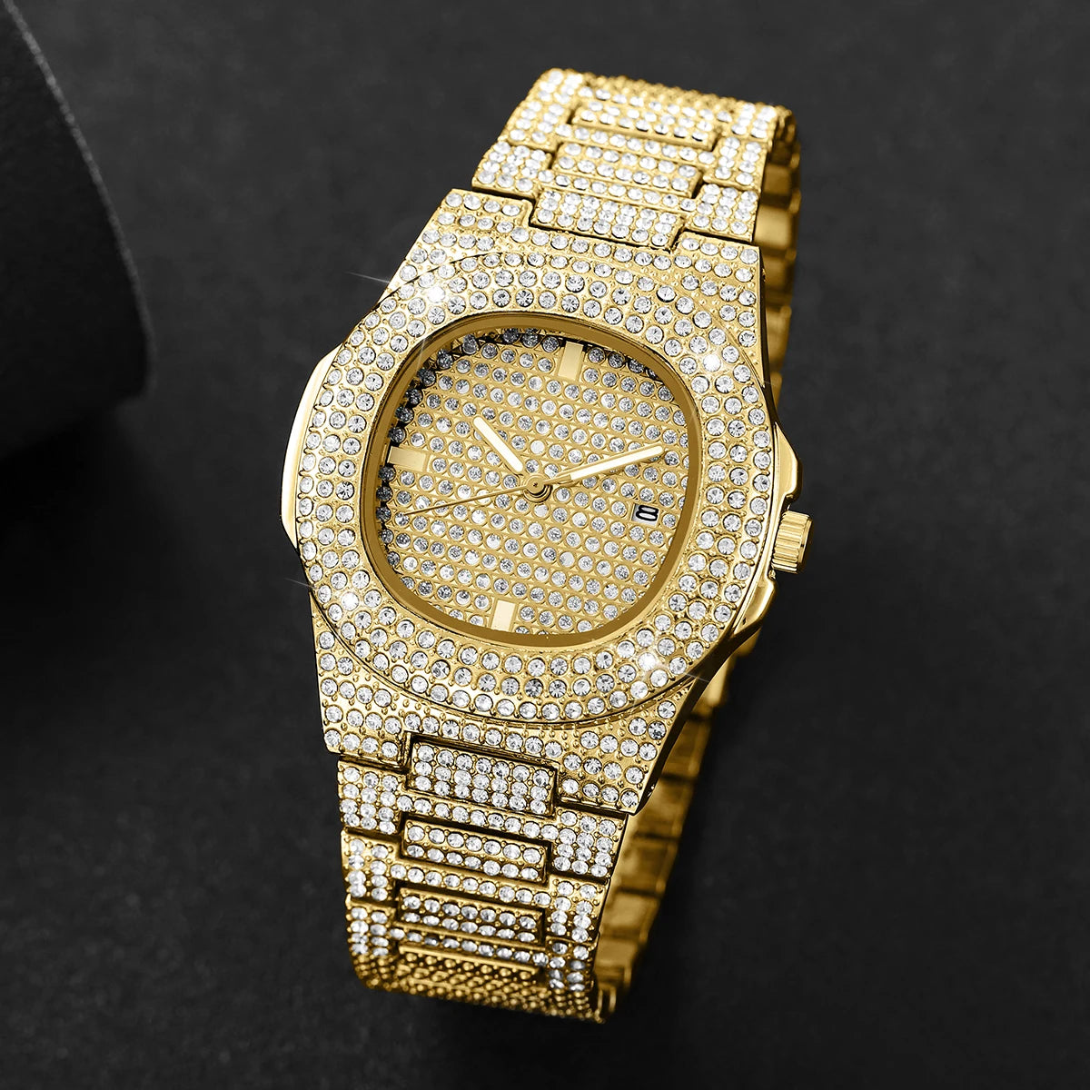 Men's Diamond-Set Stainless Steel Quartz Watch