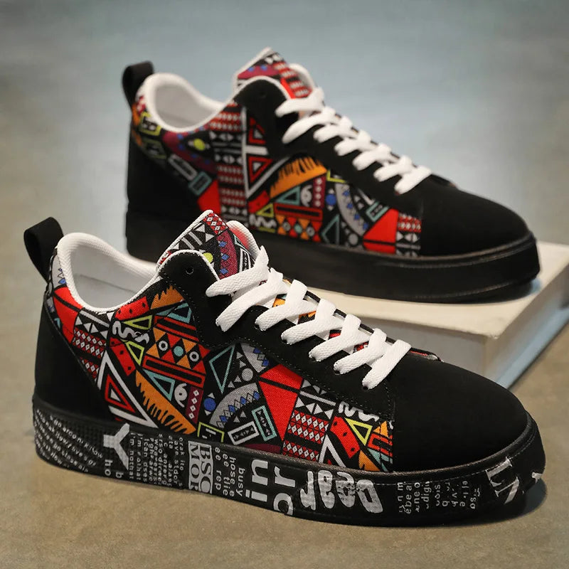 Men's Graphic Print Casual Sneakers – Breathable Skateboard Shoes