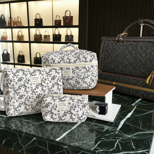 Women's Black Flower Quilted Handbag – Portable Travel Organizer & Tote Bag