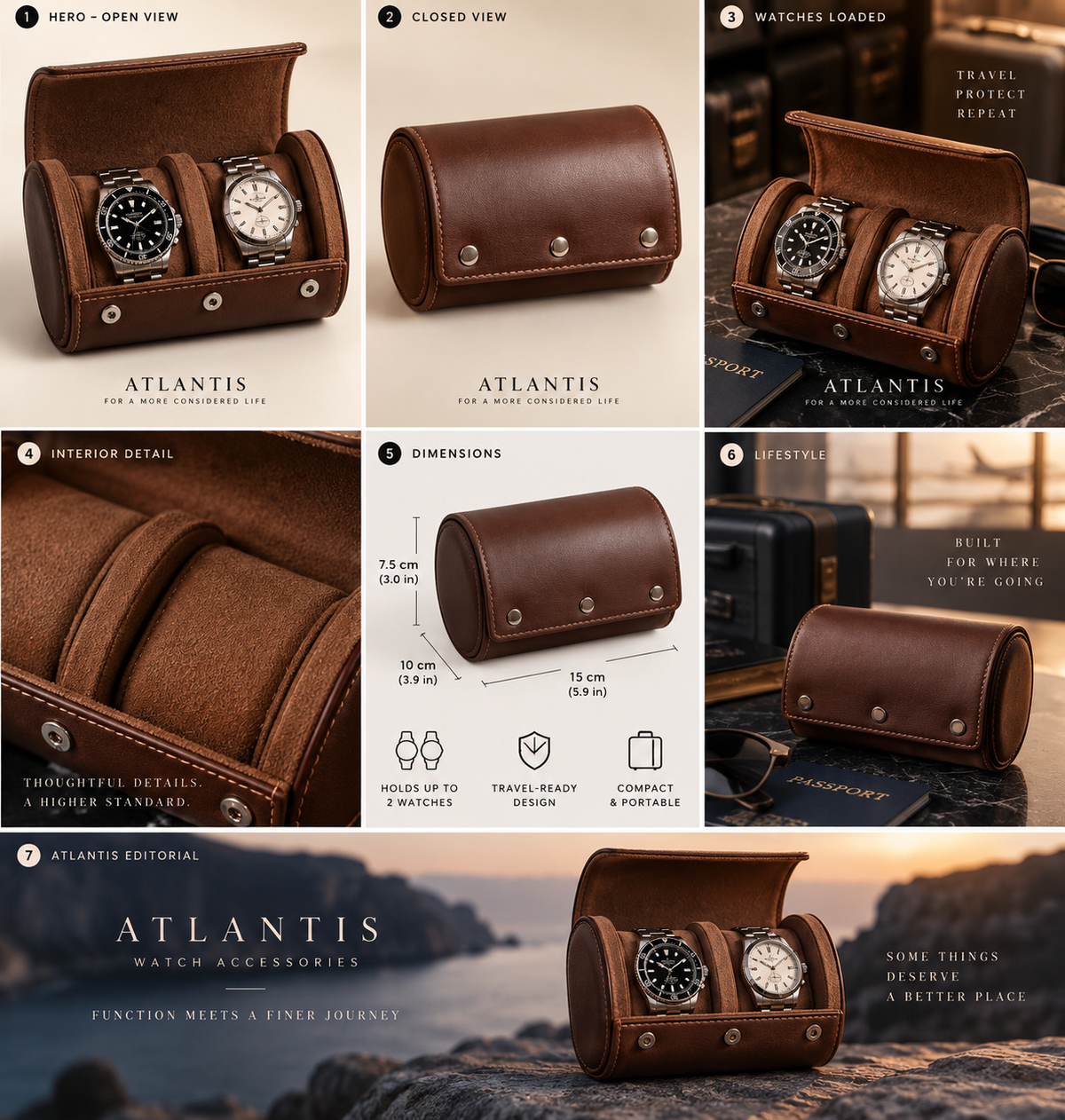 Atlantis Compact 2-Watch Travel Roll premium editorial gallery