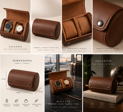 Atlantis compact two-watch travel roll collection