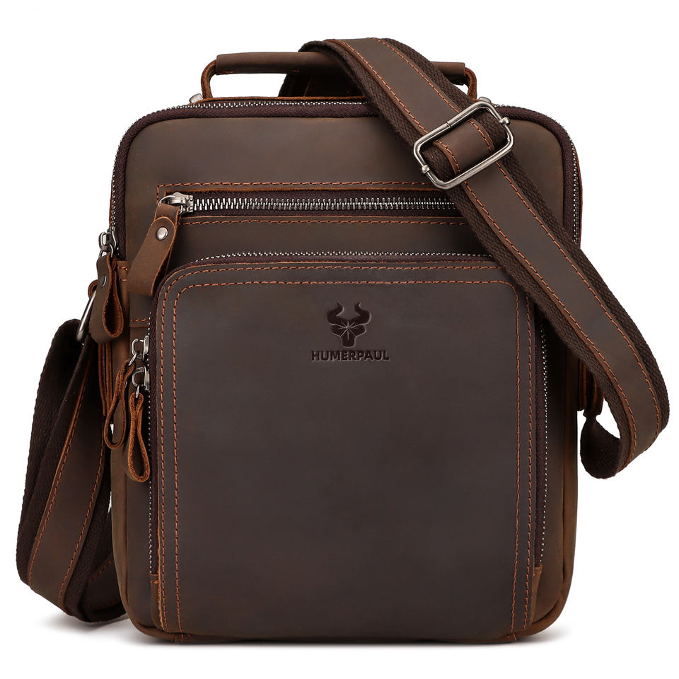 Genuine leather travel sling bag supplier image