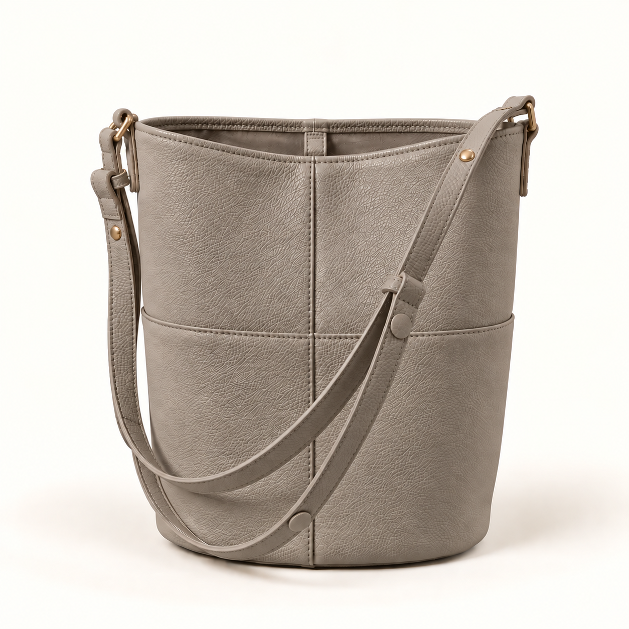 Women's Leather Bucket Shoulder Bag in Elephant Gray