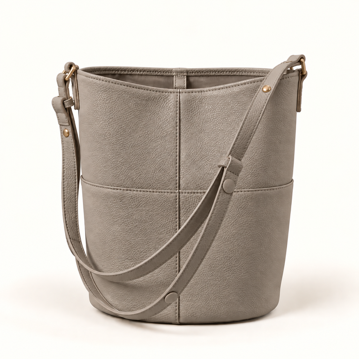 Women's Leather Bucket Shoulder Bag in Elephant Gray