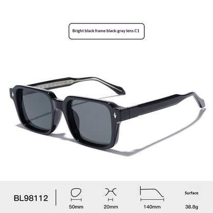 Bright black square frame sunglasses with black gray lenses C1