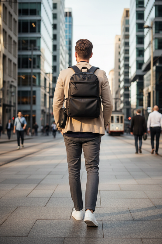 Back view — Compact Black Backpack