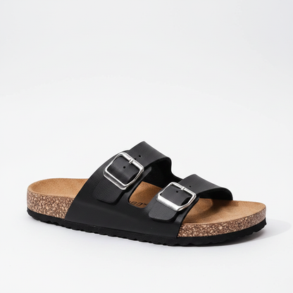 Black Double-Strap Cork Sandal