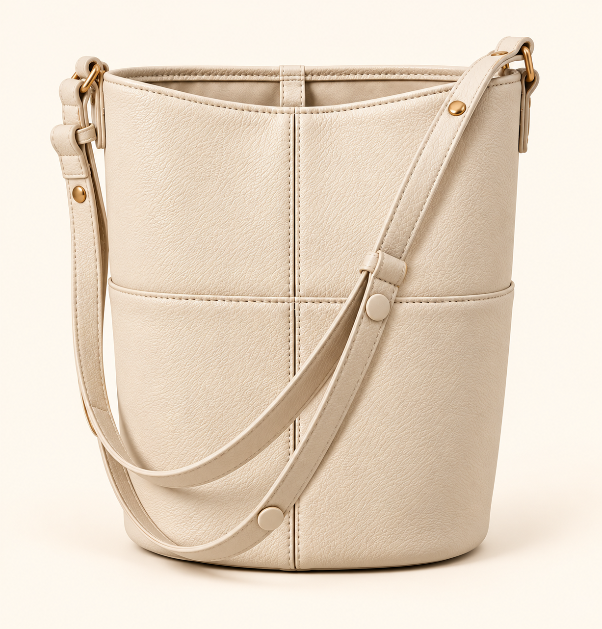 Women's Leather Bucket Shoulder Bag angled view