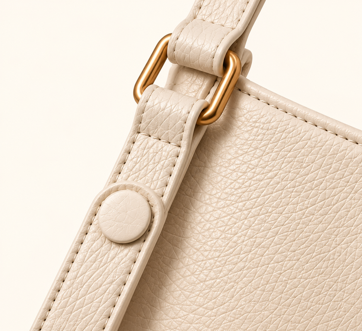 Women's Leather Bucket Shoulder Bag strap and hardware detail