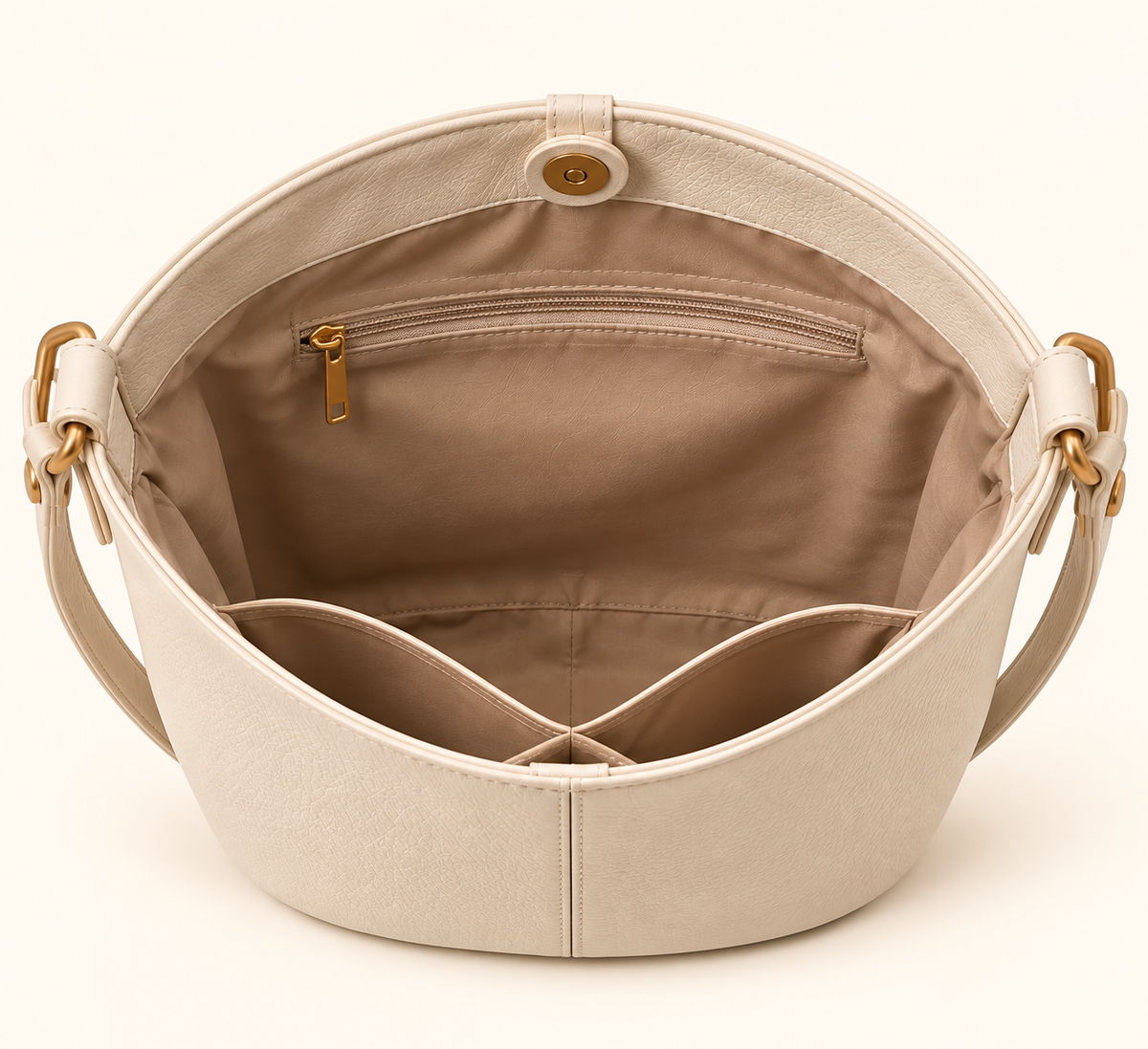 Women's Leather Bucket Shoulder Bag interior view