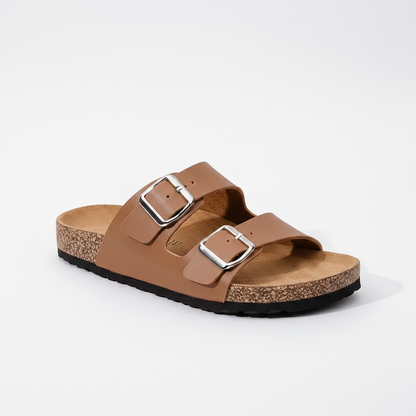 Chocolate Double-Strap Cork Sandal