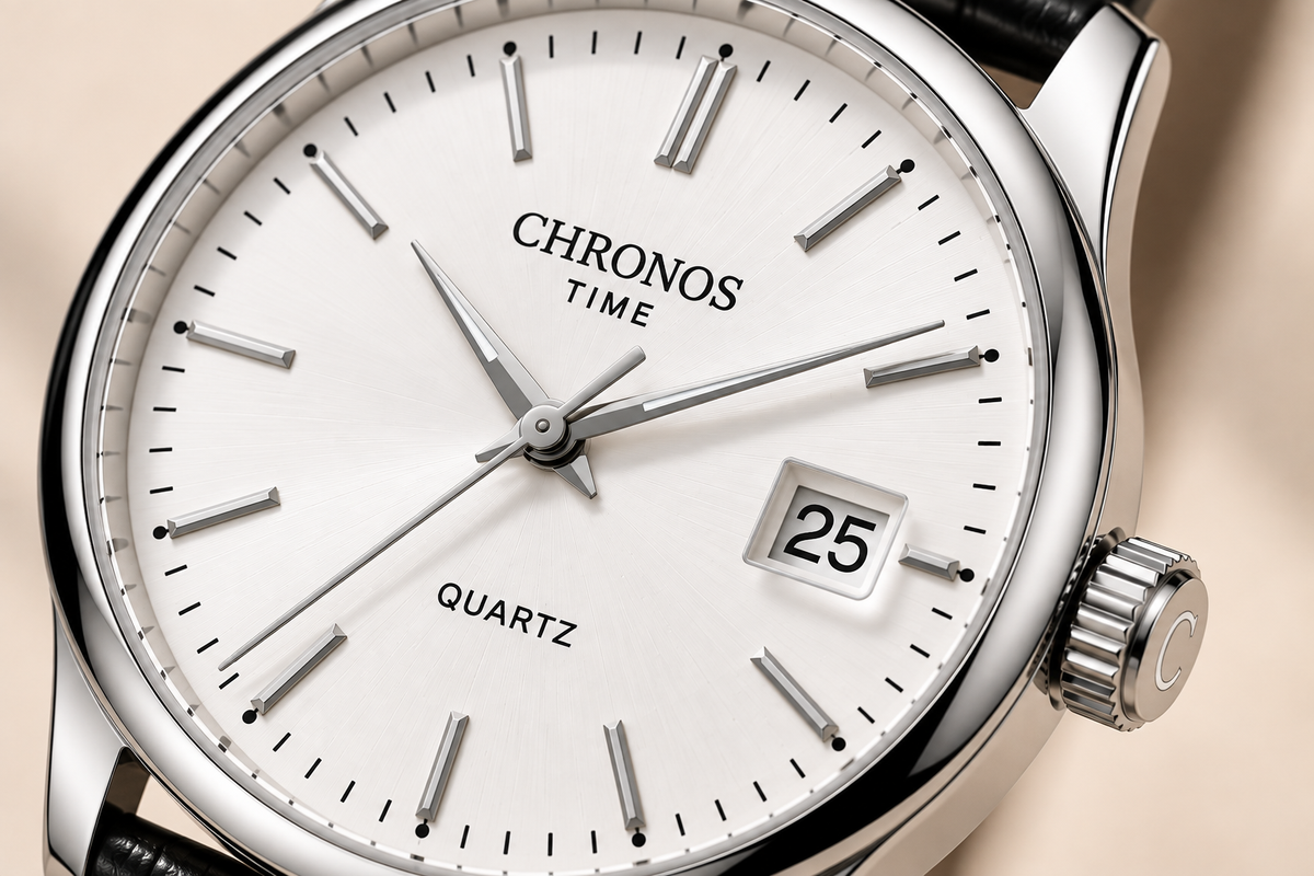 CHRONOS CH30 white dial date window close-up