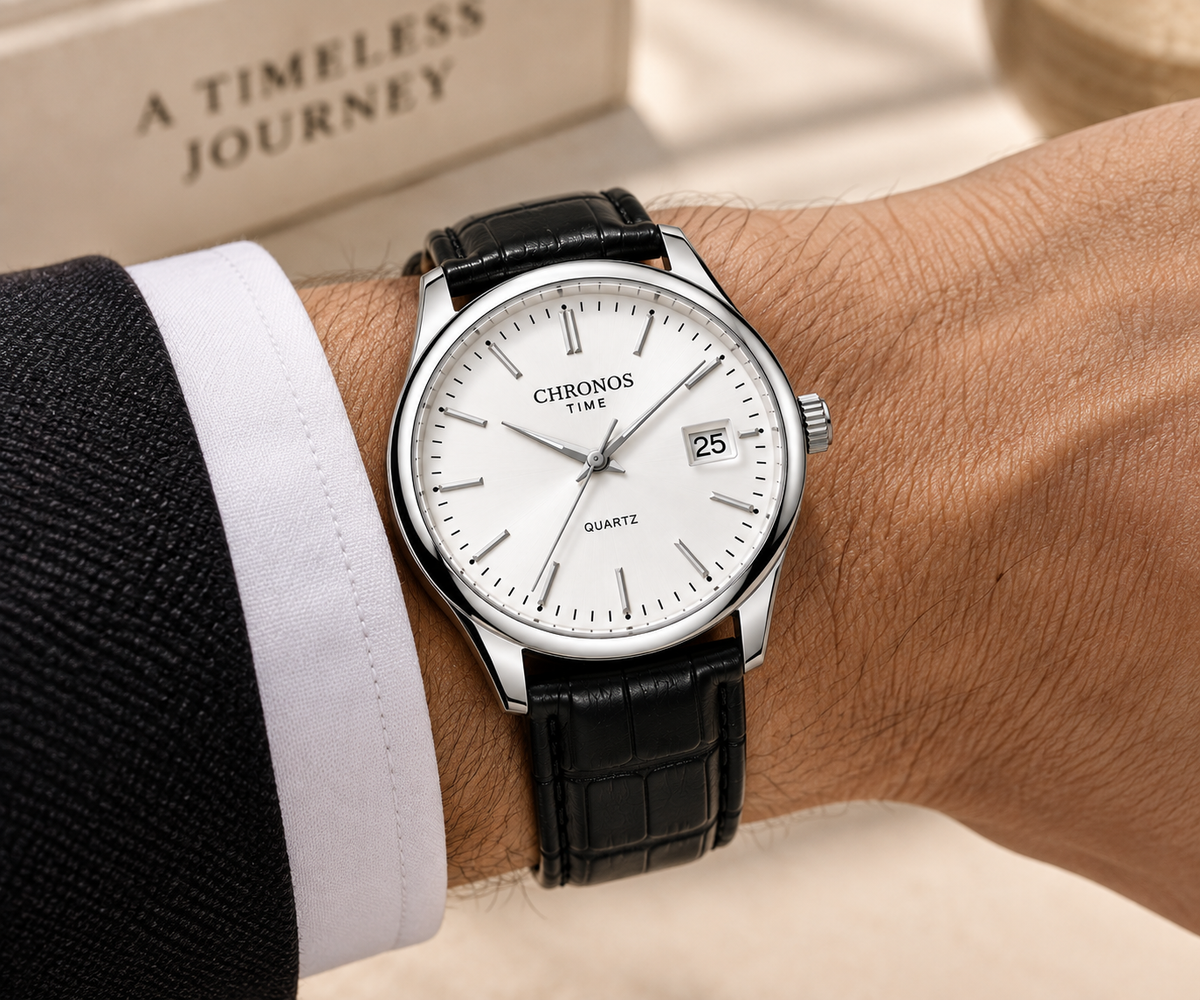 CHRONOS CH30 white dial black strap on wrist