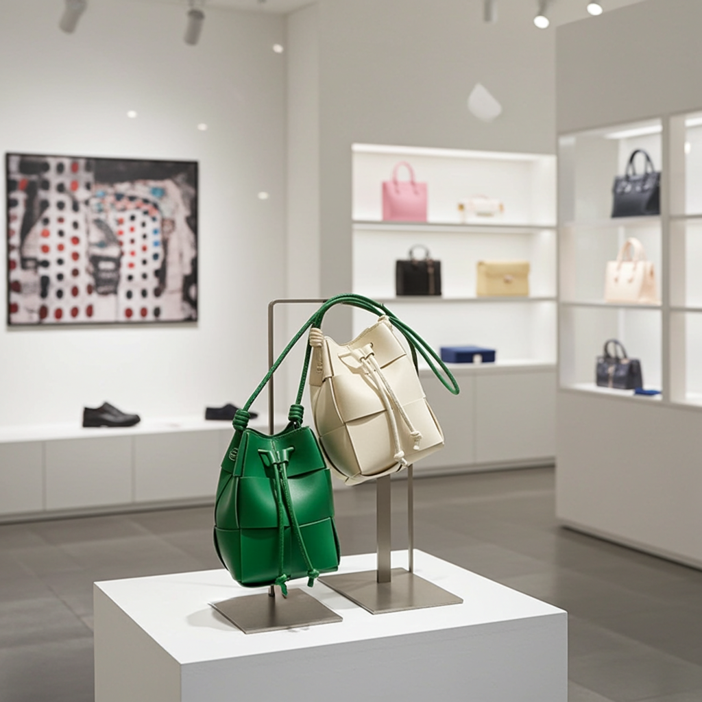 Women's Woven PU Leather Bucket Bag – Small Luxury Designer Handbag