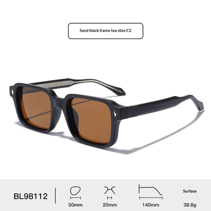 Square frame sunglasses product detail and lens view
