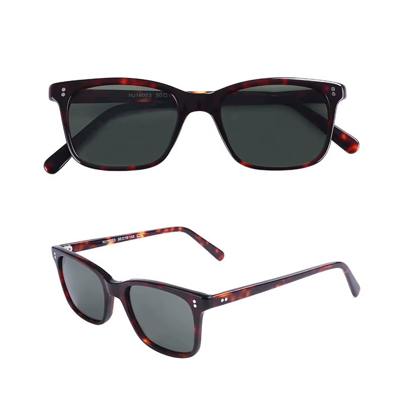 HJ16003 dark tortoiseshell acetate sunglasses front and three-quarter views