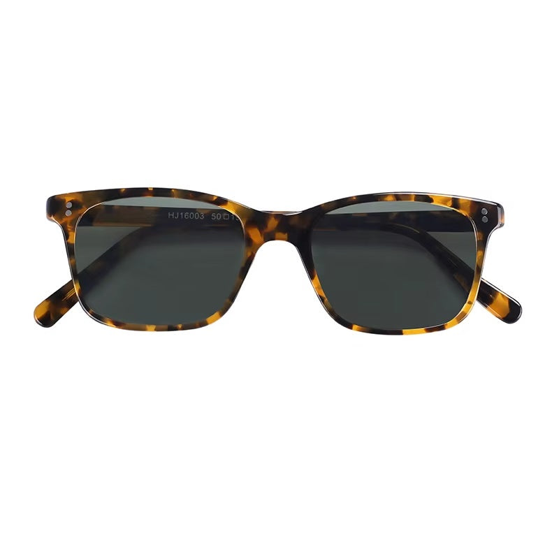 HJ16003 tortoiseshell acetate sunglasses front view with dark lenses