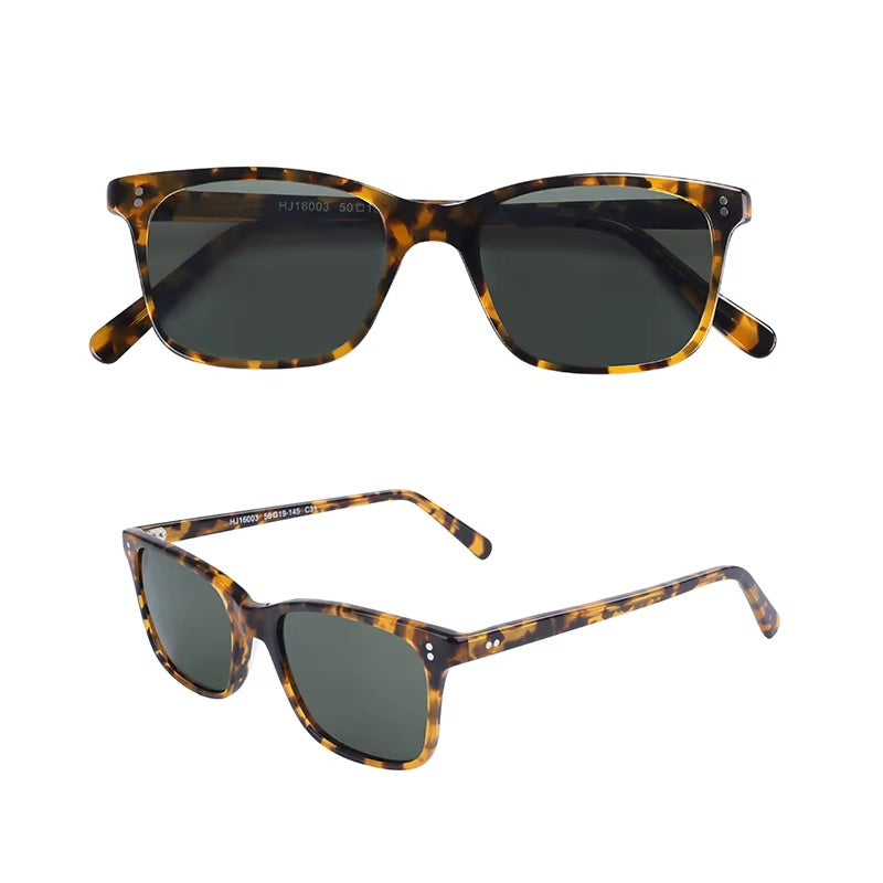HJ16003 warm tortoiseshell acetate sunglasses front and three-quarter views