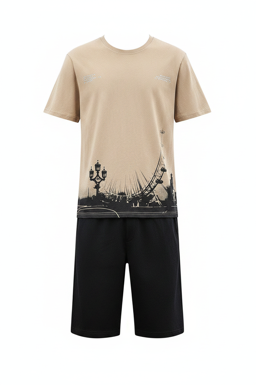 Khaki cityscape ghost mannequin