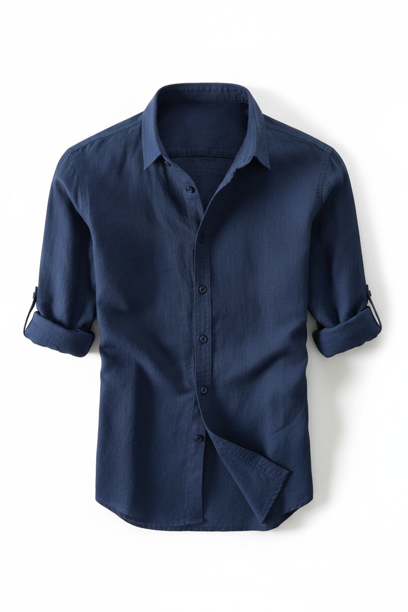 Men's Linen Shirt - Dark Blue