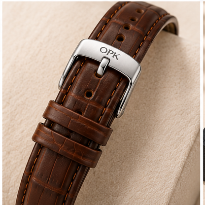 OPK 6022 brown leather strap and buckle detail