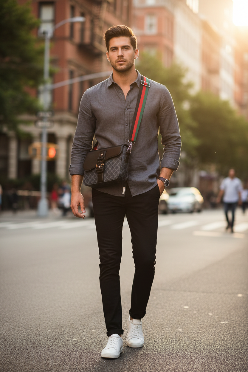 Outdoor lifestyle — Men's PU Leather Crossbody Sling Bag