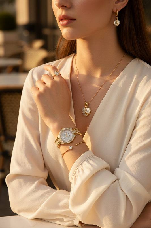Outdoor lifestyle — Women's Gold Watch & Jewelry Gift Set