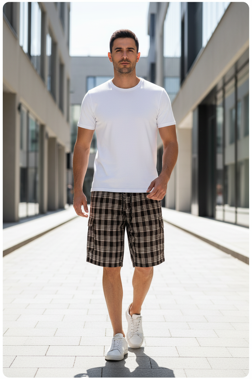 Plaid Cargo Shorts - Black Apricot