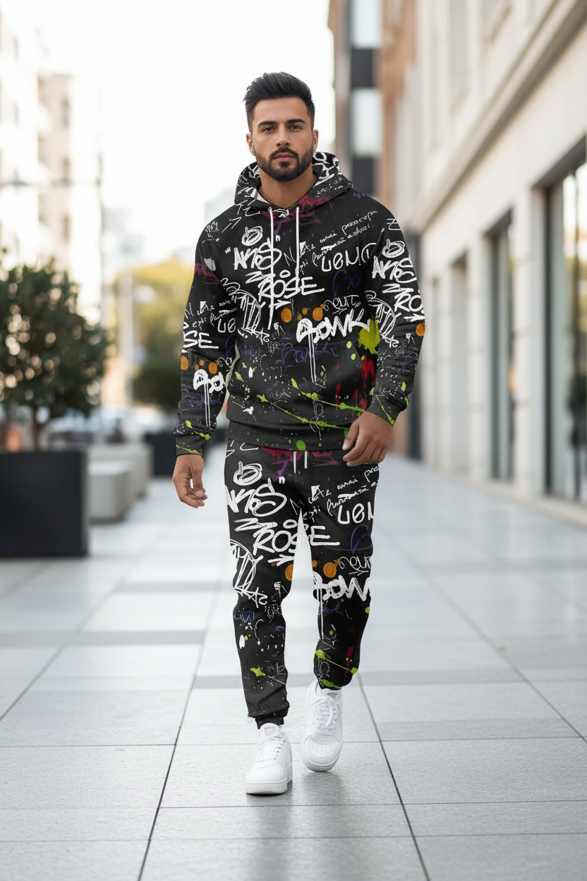 Print Hoodie Tracksuit - Street Style 1