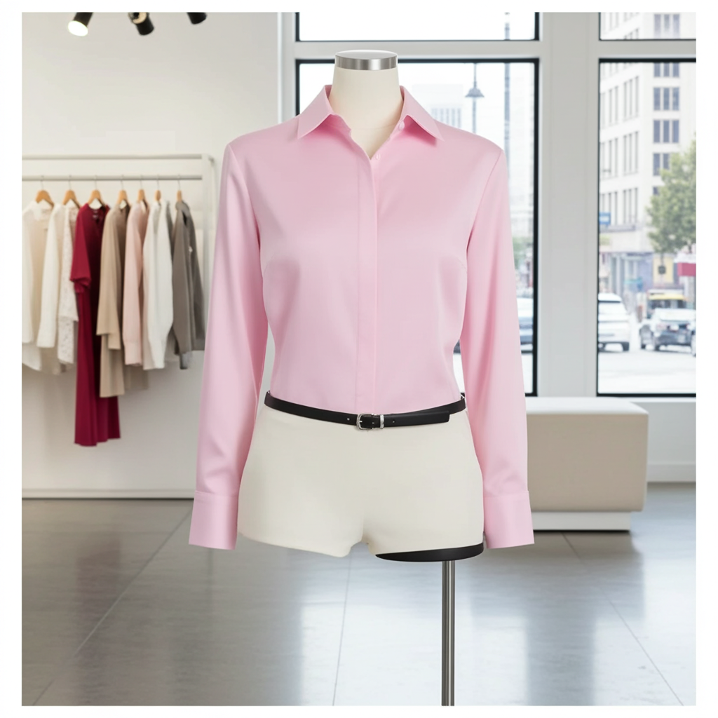 Women's Long-Sleeve Office Blouse – Solid Polyester Button-Up Top