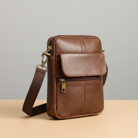 Three-quarter product image for the leather crossbody bag