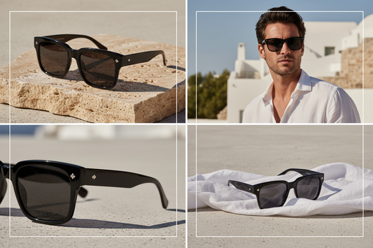 UV400 Square Frame Sunglasses — Editorial Collage