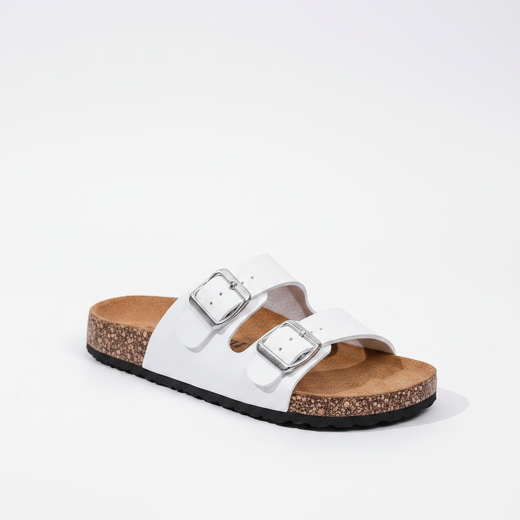 White Double-Strap Cork Sandal