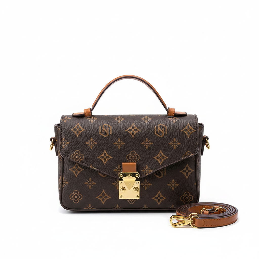 Women's Dark Brown Floral Shoulder Bag - White Background