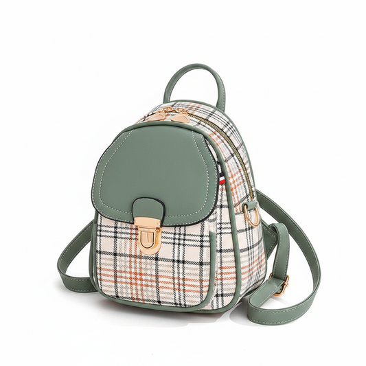 Women's Plaid Mini Backpack - White Background