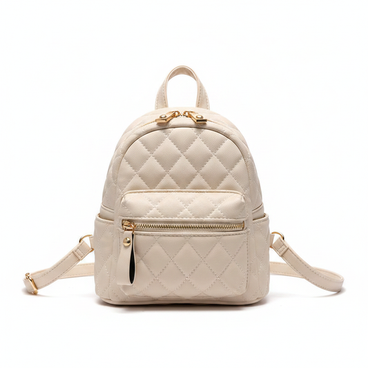 Women's Quilted Mini Backpack - White Background